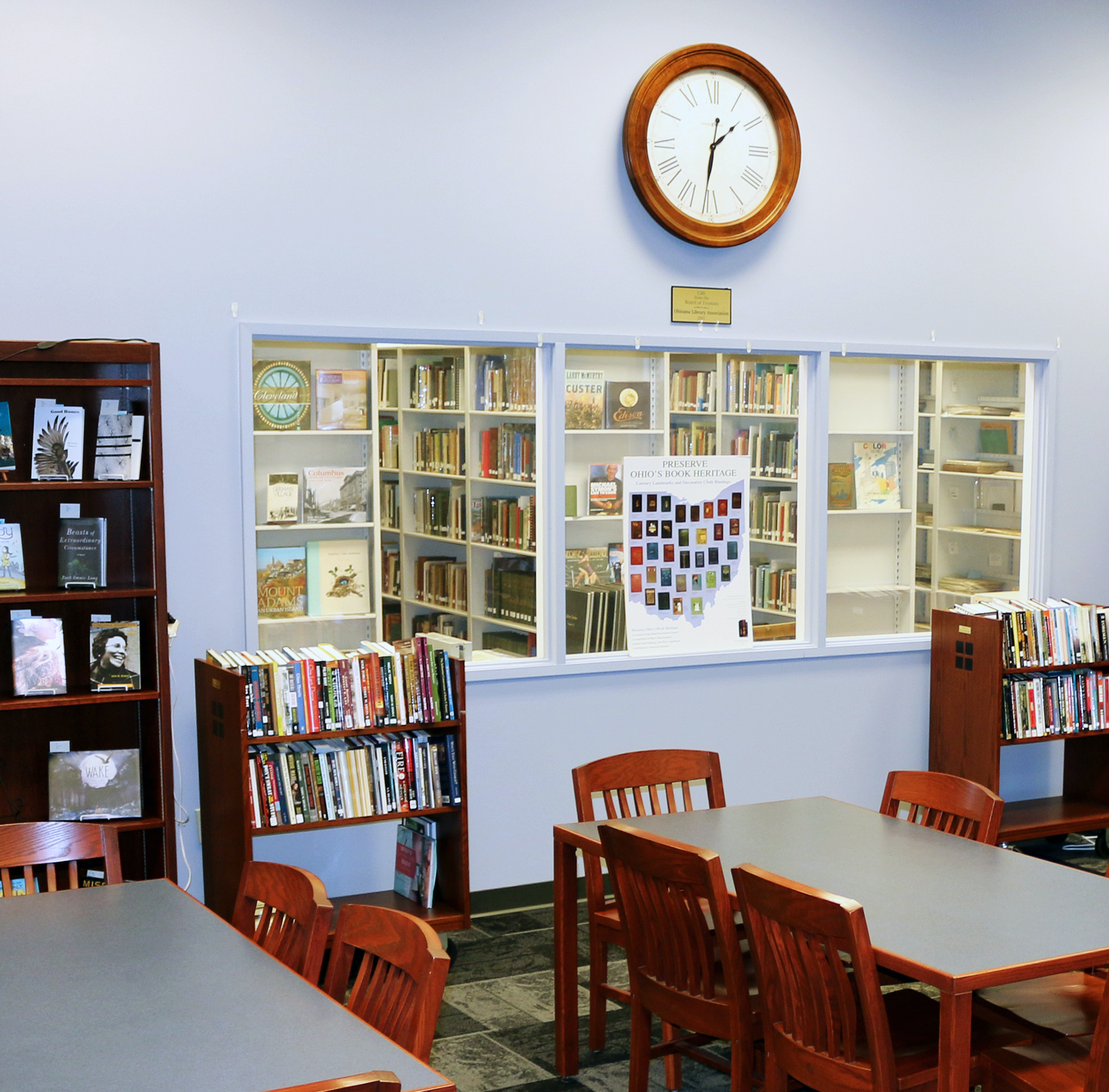 Ohioana's Reading Room with a window showing the collection.